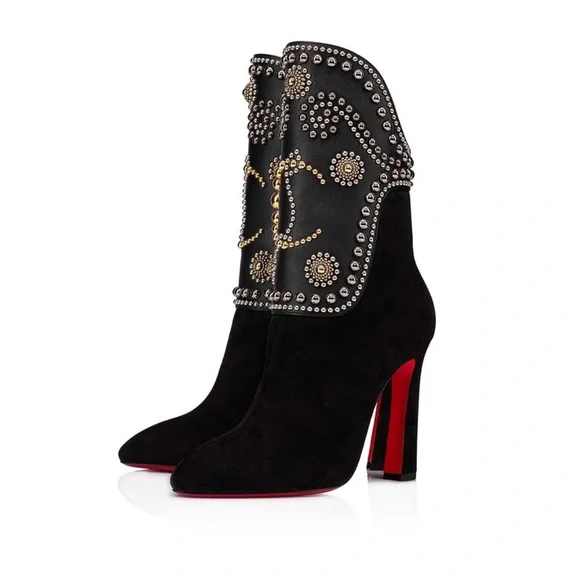 Christian Louboutin Alix Bootic 100 mid calf bootie in Black Suede leather EU37 - Picture 1 of 13